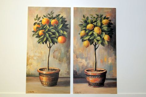 Fruit trees by M. Mascetra  #MMascetra #art #citrus #trees #homedecor Pantry Wall Art, Veggie Art, Teaching Drawing, Wildflower Paintings, Kitchen Decor Wall, Pantry Wall, Fabric Wall Decor, Architecture Sketches, Dorm Art