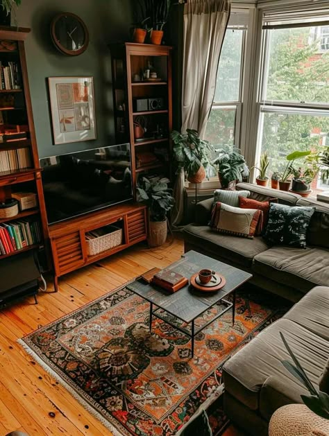 Bohemian Living Room Ideas, Bohemian Living Rooms, Apartment Vibes, Dekorasi Kamar Tidur, Future Apartment Decor, Dark Home Decor, Apartment Aesthetic, Home Vibes, Bohemian Living Room