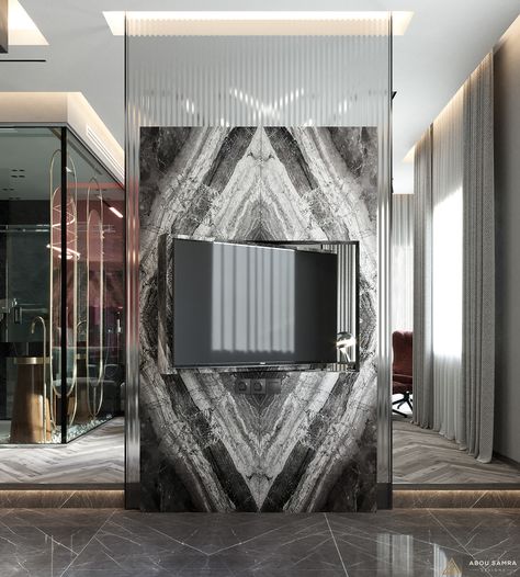 Lᴜxᴜʀʏ Mᴀsᴛᴇʀ | Villette sodic on Behance Tv Cabinet Wall Design, Tv Stand Room Divider, Rotating Tv, Tv Feature Wall, Lcd Panel Design, Dubai Houses, Tv Panel, Entrance Door Design, Interior Design Photography