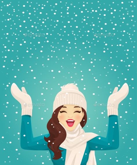 Woman in Snowfall #Woman, #Snowfall Woman Having Fun, Happy Woman, Girly Drawings, Cute Cartoon Pictures, Dreamy Art, Christmas Illustration, Girls Cartoon Art, Cartoon Pics