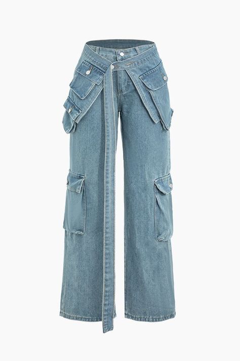 Cargo Png, Y2k Clothes Png, Wide Leg Cargo Jeans, Mode Kimono, Jeans Cargo, Cargo Jeans, Dress Codes, Flap Pocket, Denim Fashion