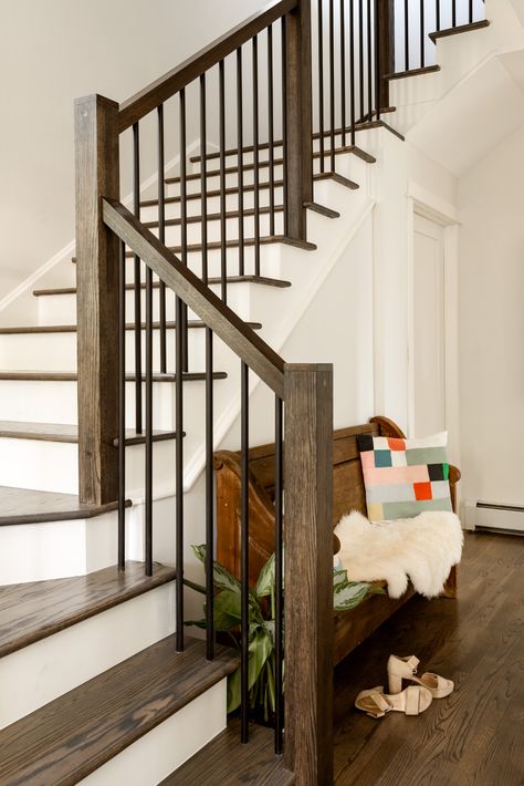 Walnut Stairs Modern, Dark Walnut Staircase, Walnut Stairs, Walnut Staircase, Stairs Modern, Entryway Stairs, Wood Staircase, House Studio, Interior Design Company