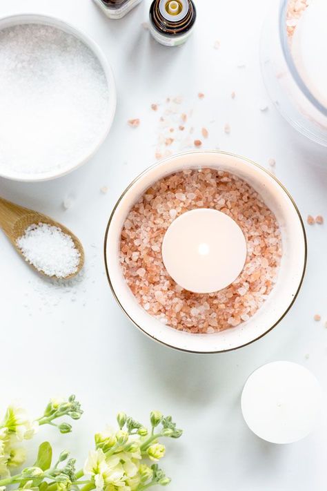 How to Make Himalayan Salt Candle Diffusers | http://helloglow.co/himalayan-salt-candle-diffusers/ Diy Tea Light Candle Holders, Candle Holder Ideas, Himalayan Salt Candle, Relaxing Essential Oils, Salt Candle, Marble Candle Holder, Hello Glow, Candle Making Business, Salt Lamps