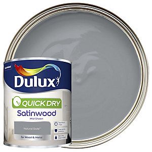 Dulux Quick Dry Satinwood Natural Slate Paint 750ml Denim Drift, Chic Shadow, Dulux Paint, Gloss Paint, Paint Brands, Exterior Wood, Living Room Grey, Wall Paint, Quick Dry