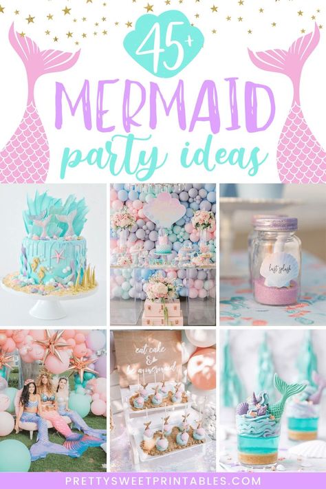 mermaid party ideas Mermaid Birthday Decoration Ideas, Shellebrate Birthday Party, Food Ideas For Mermaid Birthday Party, Mermaid Dance Party, Backyard Mermaid Party, Mermaid First Birthday Party Decoration, Classy Mermaid Party, Mermaid Party Backdrop Ideas, Mermaid Birthday Party Decorations Ideas