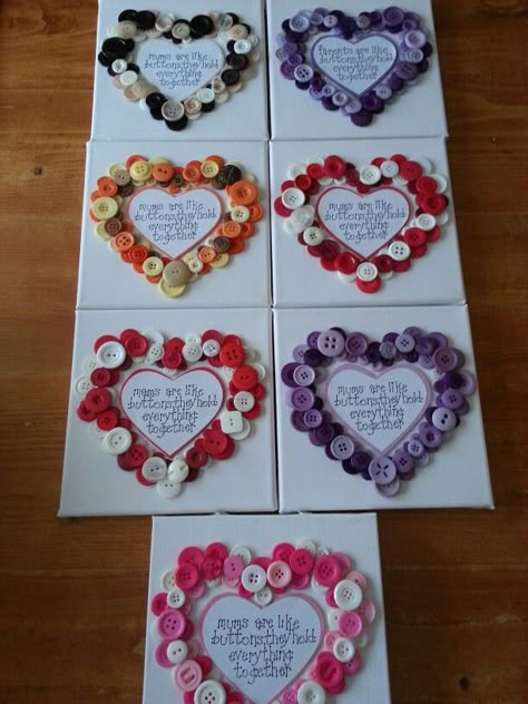 Button Valentine Crafts, Mothers Day Button Crafts, Mothers Day Crafts With Buttons, Button Heart Craft, Button Valentine Cards, Valentine Button Art, Mothers Are Like Buttons, Button Hearts, Moms Are Like Buttons Craft