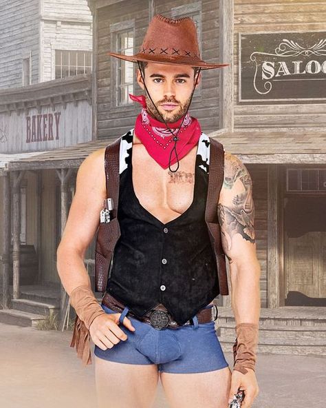 Cowboy Costume Mens, Rave Outfits Men, Costumes Dresses, Cowboy Costume, Cowboy Gear, Button Vest, Rave Clothing, Masculine Design, Boy Costumes