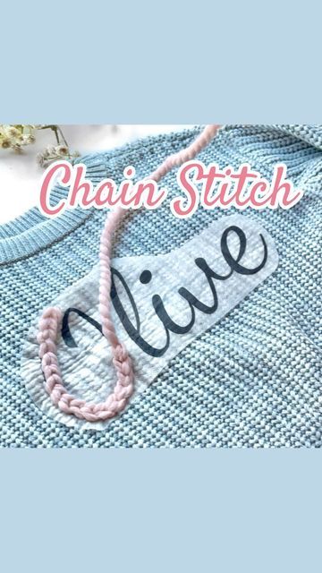 Stitchin With Samantha | Embroidery Art & Patterns on Instagram: "✨Chain Stitch✨ for DIY Name Sweaters. This is by far the most popular stitch used for sweaters. Let me know what else you guys want to see a tutorial on for name sweaters!🫶🏼 #namesweaters #namesweater #babysweater #handembroidery #embroiderytutorial #embroidery #embroiderysweater #babyembroidery #yarncrafts #momcrafts #babygifts #2024hobbies" Yarn Chain Stitch, Hand Embroidery On Sweater Diy, Name Embroidery Stitches, Diy Yarn Embroidery, Duplicate Stitch Letters, Crochet Name On Sweater Diy, Yarn Writing On Sweater, Chain Stitch Sweatshirt, Hand Stitched Sweater