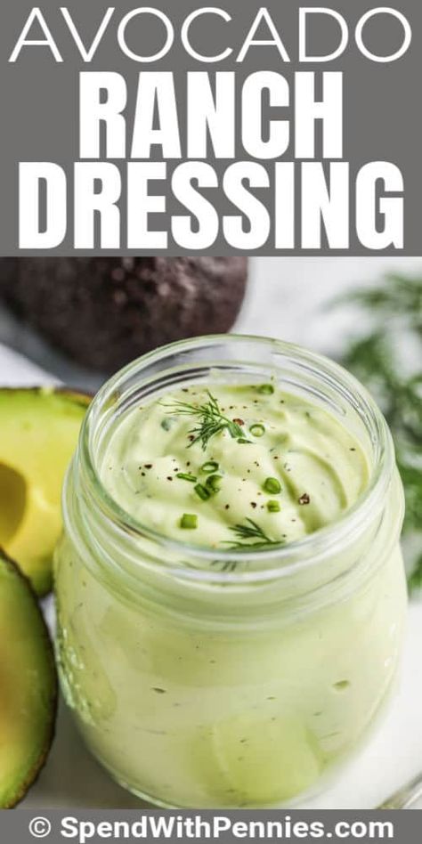 Why go crazy trying to figure out where to buy avocado ranch dressing? Just make it homemade and have it whenever you want it! #spendwithpennies #avocadoranchdressing #dip #dressing #saladdressing #recipe #easy #healthy #homemade #creamy Avocado Lime Ranch, Avocado Ranch Dressing Recipe, Homemade Avocado Ranch Dressing, Creamy Avocado Ranch Dressing, Avocado Lime Ranch Dressing, Avocado Ranch Dressing, Ranch Salad, Avocado Ranch, Ranch Dressing Recipe