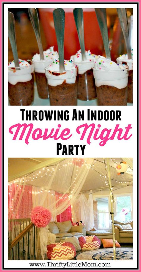 Throwing an indoor movie night party.  Indoor movie parties are great birthday party ideas for tweens and birthday party ideas for teens.  This post gives you thrifty tips for throwing a gorgeous and fun indoor movie party while not spending tons of cash!  Includes decor, food, good bag ideas and much more. Indoor Movie Party, Indoor Movie Night Party, Indoor Movie Night, Teen Sleepover, Pyjamas Party, Movie Night Party, 13th Birthday Parties, Birthday Party For Teens, Teen Party