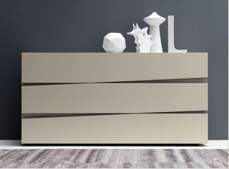 Presotto Jazz chest of drawers | quirky no handles drawer fronts | Robinsons Beds Small Kitchen Furniture, Modern Chest Of Drawers, Luxury Bedroom Furniture, Modern Cabinet, Прикроватные Тумбочки, Wooden Dresser, Cabinet Ideas, Contemporary Bed, Modern Cabinets