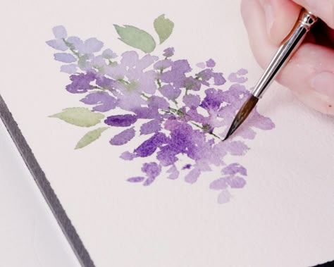 Shayda Campbell, Simple Watercolor Flowers, Lilac Painting, Loose Watercolor Flowers, Watercolour Cards, Watercolor Paintings Of Animals, Painting Flowers Tutorial, Learn Watercolor Painting, Simple Watercolor