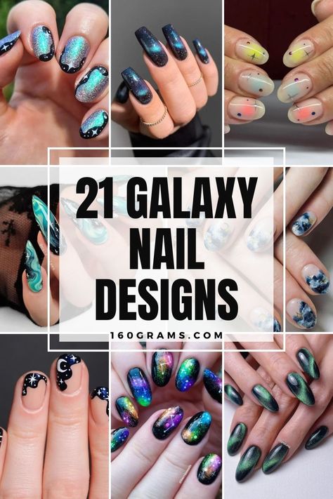 Pin this for stunning galaxy nail art inspiration that's truly out of this world! Explore these mesmerizing designs to elevate your nail game and stand out from the crowd. #GalaxyNails #NailArtInspo #FashionBlog Galactic Nail Designs, Galaxy Nail Ideas, Techno Nails Ideas, Sci Fi Nails, Galaxy Nails Designs, Festival Nails Short, Space Nails Galaxy, Almond Nails Designs Galaxy, Dark Galaxy Nails