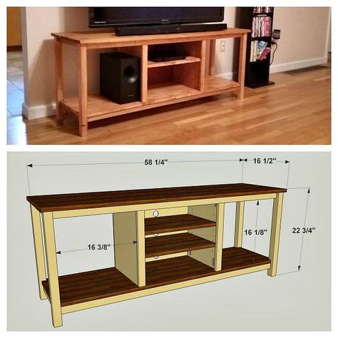 From plan to project! Brandon says his new TV stand is, "sturdy, nice looking, better than anything you could buy in a store." See his build: https://www.buildsomething.com/builds/BPBE596D9960C21F4E/Easy-To-BuildTVStand Get the FREE plan: https://www.buildsomething.com/plans/P0AA7BFDB2679F294/Easy-To-BuildTVStand Homemade Tv Stand, Diy Tv Stand Ideas, Build A Tv Stand, Tv Stand Plans, Diy Furniture Tv Stand, Tv Stand Ideas, Homemade Furniture, Diy Tv Stand, Building Furniture