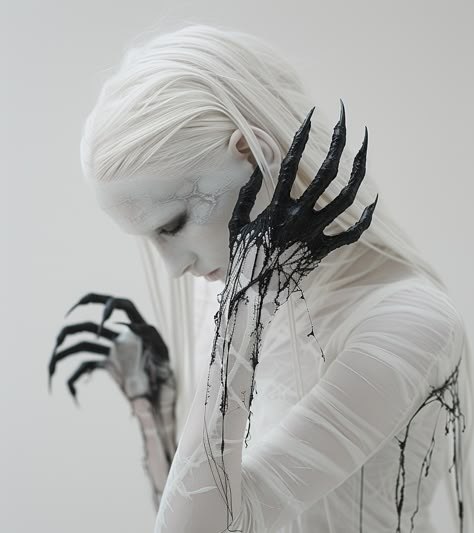 Metal Fashion Aesthetic, Ghostly Fashion, Avant Garde Fashion Couture, Strange Aesthetic, Horror Fashion, Avant Garde Photography, Strange Fashion, Halloween Shoot, White Photoshoot