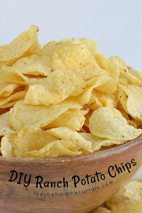 DIY Ranch Potato Chips | Create your own custom potato chips! I love adding my own touch to store bought potato chips. Why mess with the dip when you don't have to? Perfect for picnics, potlucks or any outdoor function. Homemade Potato Chips Recipe, Diy Ranch, Chip Seasoning, Chips Homemade, Homemade Potato Chips, Baked Potato Chips, Bbq Chips, Homestead Recipes, Bbq Potatoes