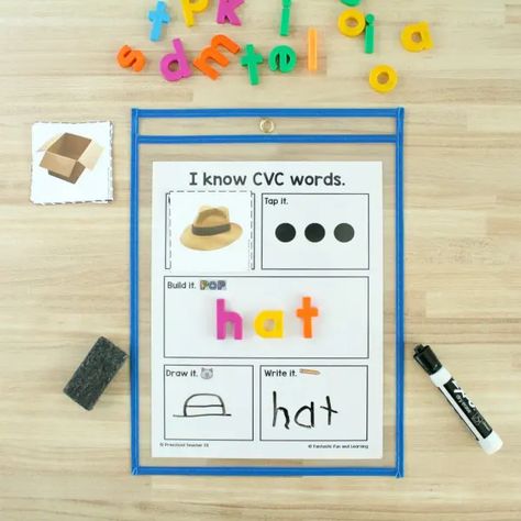 Free Printable CVC Word Building Mat - Fantastic Fun & Learning Summer Literacy Activities, Word Games For Kids, Cvc Activities, Cvc Words Kindergarten, First Grade Phonics, Classroom Anchor Charts, 1st Grade Writing, Phonics Sounds, Montessori Toddler Activities