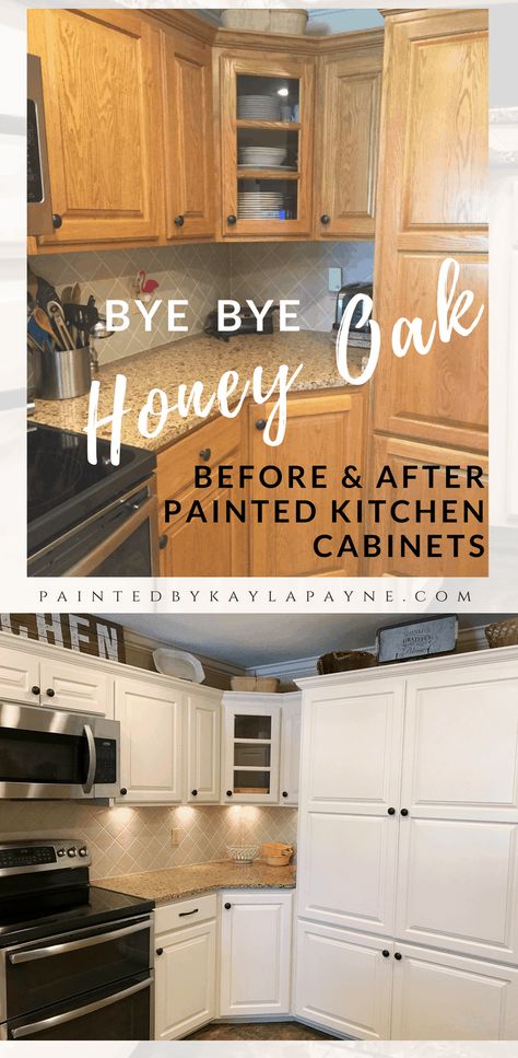 Lighter & Brighter Kitchen Cabinets - How to Update Your Kitchen Cabinets Cabinets Knobs, Kitchen Cabinets Before And After, Painted Kitchen Cabinets, House Renos, Honey Oak Cabinets, Painting Oak Cabinets, Oak Kitchen Cabinets, Kitchen Transformation, Painted Kitchen