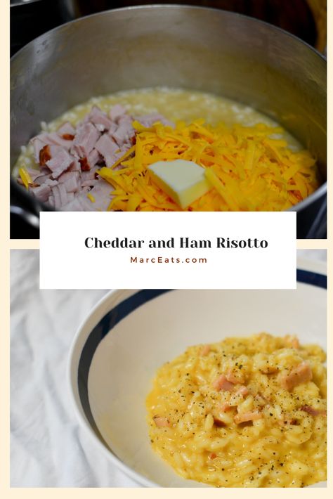 Cheese rice and ham was a favorite of mine growing up. Unlike the childhood kind that used Velveeta cheese and minute rice, this is a more refined version. A classic risotto is already creamy and the addition of cheddar makes it extra luxurious and creamy. A cheesy and luxury risotto with cheddar cheese and ham. Ham Risotto, Classic Risotto, Ham Rice, Risotto Dinner, Yummy Nummies, Easy Dinner Recipe Ideas, Roast Pumpkin Soup, Cheese Rice, Ham Casserole