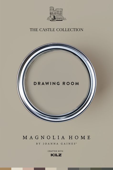 “Named after one of my favorite rooms in the castle, I love the subtle character and charm this gray shade brings to a space.” – Joanna Gaines This soft French gray color is one of ten new paint shades in the Castle Collection from Magnolia Home by Joanna Gaines® paint. Magnolia Drawing Room Paint, Shiplap Colors Joanna Gaines, Magnolia Estate Paint Color, Magnolia Homes Luxe Paint, Quaint Cottage Magnolia Paint, Magnolia Home Castle Collection, Renewed Magnolia Paint, Pearly Cotton Magnolia Paint, The Castle Collection Magnolia Home