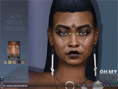 Sims 4 Cc Piercings Nose Bridge, Sims 4 Bridge Piercing, Sims 4 Bridge, Goth Sims 4, Nose Bridge Piercing, Sims 4 Cc Goth, Double Nostril Piercing, Traditional Goth, Bridge Piercing