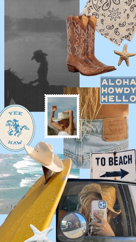 coastal cowgirl aesthetic #coastalaesthetic #coastalcowgirl #cowgirl #aesthetic #pinterest #fyp #beach #summer #summeraesthetic #vibes #swimming #outfitinspo #surf Coastal Cowgirl Aesthetic, Cowgirl Room, Cowgirl Tattoos, Coastal Wallpaper, Cowboy Aesthetic, Coastal Breeze, Cowgirl Bachelorette, Cute Summer Wallpapers, Rodeo Horses