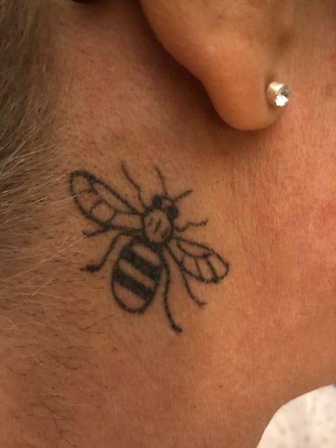 Manchester Bee Tattoo, One Love Manchester, Manchester Bee, Bee Tattoo, One Love, Ear Tattoo, Behind Ear Tattoo, Tattoo Inspo, New Tattoos