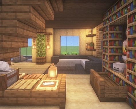 Minecraft Interior Living Rooms, Interior Design Minecraft Living Room, Cute Minecraft Living Room Ideas, Minecraft Cottage Living Room, Minecraft House Interior Ideas Living Rooms, Mc Living Room Ideas, Living Room Design Minecraft, Minecraft House Interior Ideas Cottage, Minecraft Interior Ideas Living Rooms