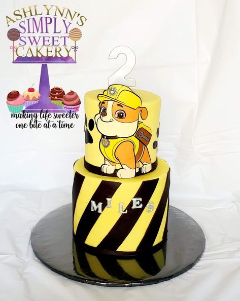 Rubble on the double!!  Rubble Paw Patrol inspired cake Rubble Paw Patrol Cake, Paw Patrol Birthday Party Cake, Imprimibles Paw Patrol, Buttercream Birthday Cake, Paw Patrol Birthday Cake, Rubble Paw Patrol, Paw Patrol Cake, Paw Patrol Birthday Party, Animal Cakes