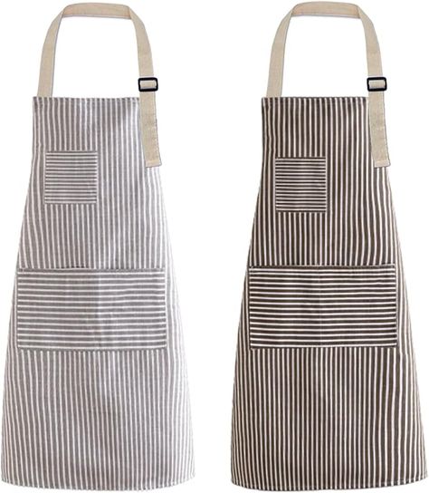 Amazon.com: Aprons for Women with 3 Pockets 2pcs,Adjustable Kitchen Aprons,Chef Apron for Women,Men,Cooking,Grilling,Baking,Gardening (Grey & Brown Stripes) : Home & Kitchen Men Cooking, Cafe Apron, Branded Aprons, Aprons For Women, Striped Apron, Apron For Women, Shop Apron, Man Cooking, Floral Apron