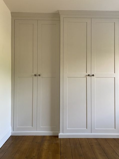 Built In Shaker Wardrobes, Neutral Bedroom Built In Wardrobe, Fitted Wardrobes Fireplace, Bespoke Fitted Wardrobes, Victorian Wardrobe Design, Built In Wardrobe Inside, Grey Built In Wardrobe, Wall Of Wardrobes, Upcycling Built In Wardrobes