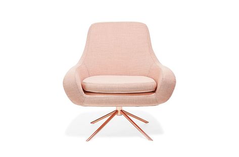 SWIVEL CURVED CHAIR by Busk + Herzog for Softline, in apricot with copper base, removable wool and nylon slipcover, also available in pink, orange and gray, 35" H, $1,409; at ABC Carpet & Home, abchome.com Pink Office Chair, Geometric Chair, Molded Chair, Curved Chair, Deco Rose, Furniture Chairs, Pink Chair, Comfy Chairs, Slipcovers For Chairs