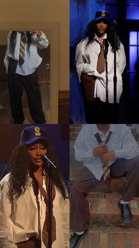 Sza SNL inspired outfit Sza Outfits Inspired, Sza Street Wear, Iconic Sza Outfits, Sza Tour Outfit Ideas, Sza Outfits Concert Men, Sza On Snl, Sza Concert Outfit Ideas Men, Sza Style Fashion, Sza Outfits Baggy