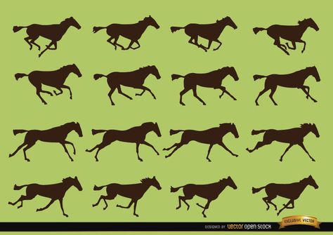 Horse galloping motion sequence silhouettes #AD , #Ad, #Ad, #galloping, #silhouettes, #sequence, #Horse Horse Running Drawing, Bronco Horse, Farm Cartoon, Horse Animation, Wild West Theme, Horse Oil Painting, Horse Galloping, Frame By Frame Animation, Silhouette Template