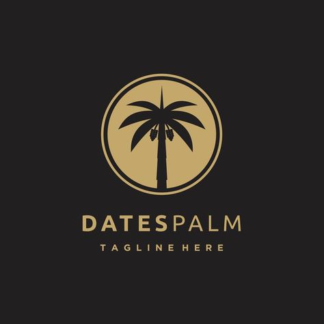 Luxury Minimalist Date Palm Silhouette Gold Logo design Template Date Palm Logo, Winter Logo, Dates Tree, Palm Tree Logo, G Logo Design, Gold Logo Design, Tree Logo Design, Date Palm, Owl Logo