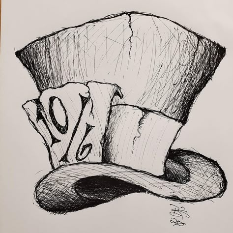 Mad Hatter Tea Party Drawing, Mad Hatter Illustration Art, Alice In Wonderland Mad Hatter Drawing, Mad Hatters Hat Drawing, Mad Hatter Drawing Ideas, Mad Hatter Art Drawing, Mad Hatter Hat Tattoo Simple, The Mad Hatter Drawing, The Mad Hatter Aesthetic