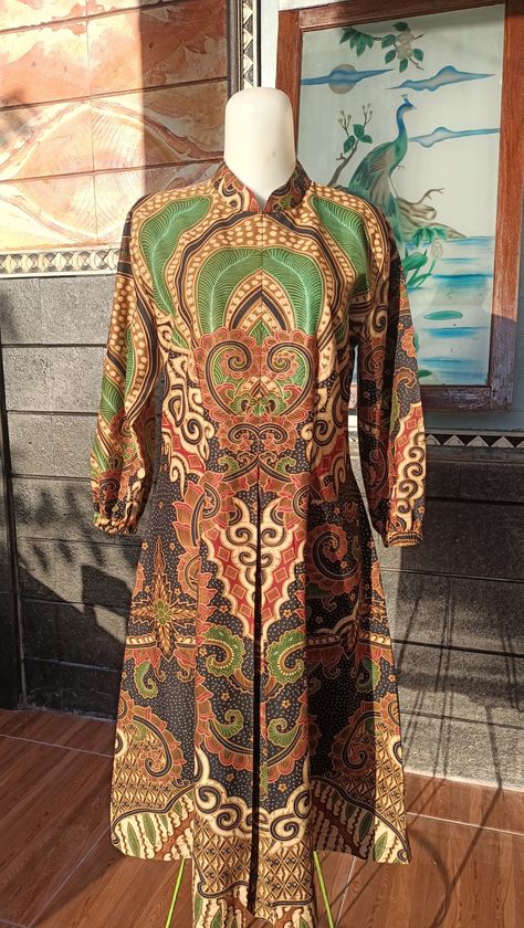 Tunik Batik Kerja Modern, Model Tunik Batik Modern, Batik Long Dress, Dress Batik Modern, Outer Batik, Batik Top, Model Gamis, Dress Batik, Batik Fashion