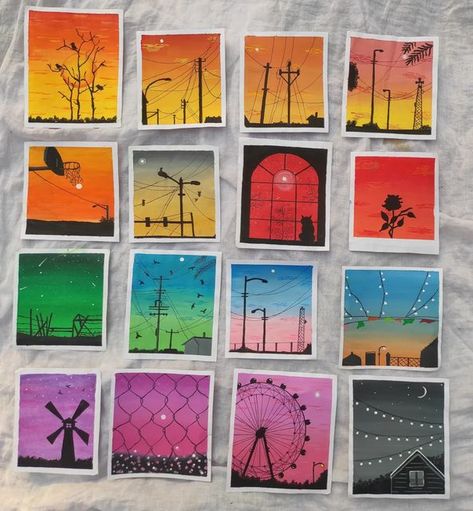 Painting To Sell Ideas, Zaneena Nabeel, Miniature Drawings, Friends Painting, Diy Canvas Art Easy, Sunset Canvas Painting, Aesthetic Artwork, Sky Art Painting, Easy Canvas Art