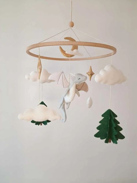 Customizable Dragon Baby Mobile for Nursery / Baby Shower Gift. Dragon Flying in the Clouds - Etsy Canada Enchanted Forest Nursery Theme, Gray Dragon, Dragon Mobile, Dragon Baby Shower, Dragon Flying, Dragon Nursery, Flying In The Sky, Handmade Baby Shower Gift, Dragon Decor