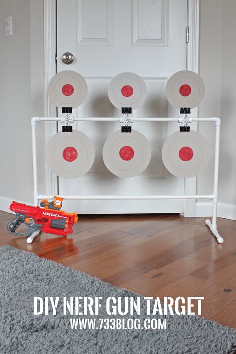 DIY PVC Nerf Spinning Target - This would make a great activity at a Nerf Birthday Party! Easy and inexpensive to build. Nerf Targets Diy, Nerf Target, Nerf Birthday Party, Nerf Party, Spy Party, Kids' Room, Diy Toys, Archery, Workbench