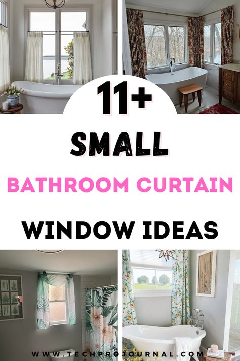 Looking to add a touch of privacy and style to your small bathroom? From light, airy curtains to classic café-style shades, there are endless ways to dress up a bathroom window. These curatin window ideas are perfect for letting in natural light while keeping things cozy! Curtain Window Ideas, Bathroom Window Curtain Ideas, Small Bathroom Window Treatments, Bathroom Window Decor, Curtains Over Blinds, Bathroom Window Privacy, Small Window Treatments, Bathroom Window Coverings, Half Window Curtains