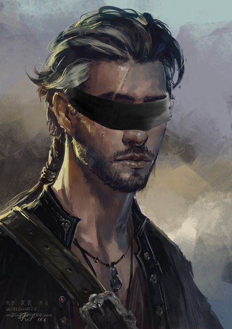 Blind Dnd Character, Blindfolded Character Art, Jedi Aesthetic, Kitty Art, Dnd Art, Man Character, Dragon Slayer, Fantasy Inspiration, Male Art