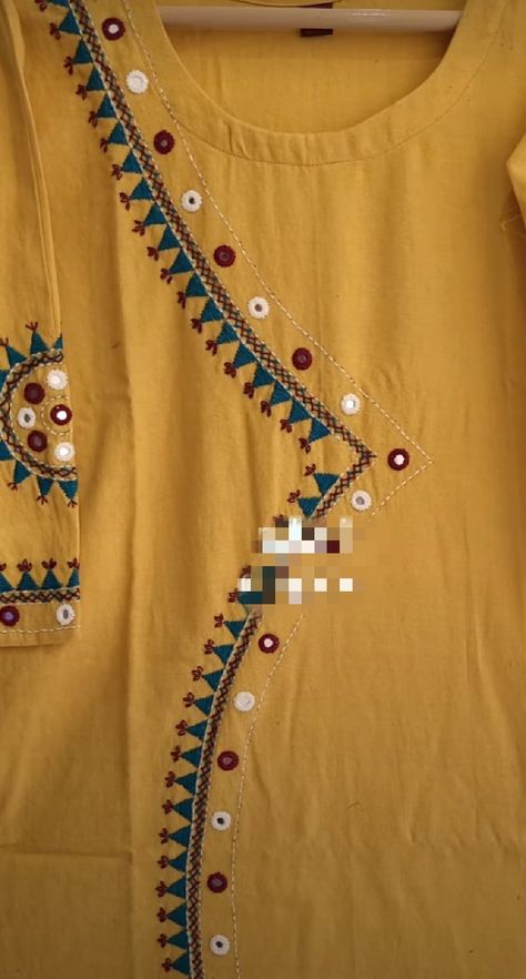 Bavaliya Work Kurti, Hand Work Kurti Designs Latest, Kutchi Work Kurti Design, Unique Embroidery Designs For Kurtis, Hand Work Kurti, Pinafore Top, Simple Hand Embroidery Patterns, Hand Embroidery Dress, Embroidery On Kurtis