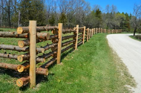 Log Fence stock image. Image of blue, brand, fence, perspective - 53836547 Log Fence Ideas, Log Fence, Wood Fence Design, Garden Privacy Screen, Split Rail Fence, Horse Fencing, Log Cabin Rustic, Rustic Fence, Garden Privacy