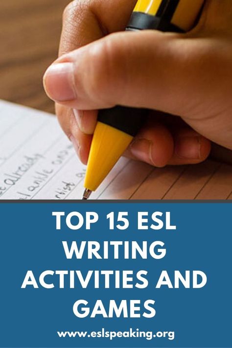 Top 15 ESL writing activities, games, worksheets, lesson plans and more. Help your students improve their English writing skills with these engaging, student-centred activities.  #writing #eslwriting #englishwriting #esl #elt #tefl #tesol #tesl #teaching #teachingenglish #englishteacher Esl Writing Activities, Tesol Lesson Plans, Improve English Writing, Esl Writing, Fun Writing Activities, Teaching Lessons Plans, Teaching Esl, Writing Lesson Plans, Esl Teaching Resources