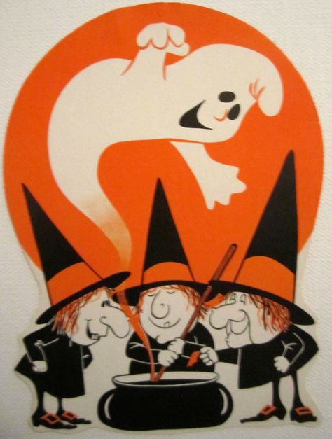 Vintage Peck Halloween decoration from the early 1970's Cut Pumpkin, 3 Witches, Halloween Cut Outs, Beistle Halloween, Vintage Halloween Art, Halloween Skeleton Decorations, Halloween Ghost Decorations, Halloween Graphics, Halloween Collectables