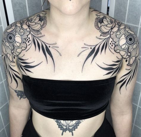 Symmetrical Chest Tattoos For Women, Chest Tattoo Female Symmetrical, Stomach Tattoos Women Symmetrical, Symmetrical Tattoo Chest, Symmetrical Tattoo Shoulder, Symmetrical Arm Tattoos, Symmetrical Shoulder Tattoos For Women, Symmetrical Neck Tattoo, Symmetrical Shoulder Tattoo