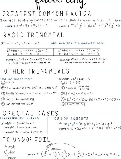 Pretty handwriting notes for factoring polynomials Created with the Notability app Factoring Polynomials Notes, Polynomials Notes, Handwriting Notes, Factoring Polynomials, Greatest Common Factors, Organization Notes, Pretty Handwriting, Common Factors, School Organization Notes