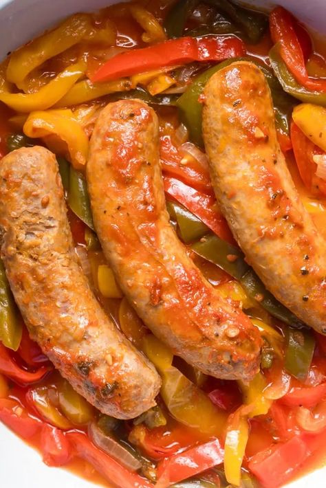 Crockpot Sausage, Peppers And Onions: Easy 4 Ingredient Recipe 2 Crockpot Sausage Sandwiches, Slow Cooker Sausage Peppers And Onions, Hot Sausage Crockpot Recipes, Crockpot Italian Sausage And Peppers, Sausage And Peppers In Crockpot, Sausage Peppers And Onions Crockpot, Polish Sausage Recipes Crockpot, Italian Sausage And Peppers Crockpot, Sausage In Crockpot