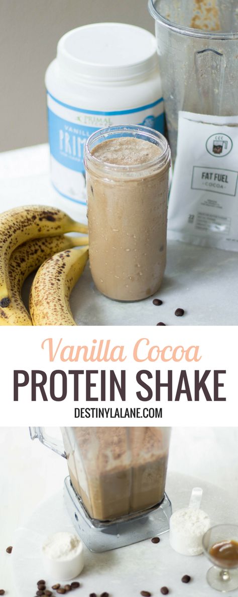 A simple protein shake with coffee, cocoa and vanilla powder | destinylalane.com Protein Shake With Coffee, Simple Protein Shake, Vanilla Protein Shake Recipes, Protein Powder Recipes Shakes, Vanilla Protein Shake, Easy Protein Shakes, Peanut Butter Protein Shake, Banana Protein Shake, Protein Powder Smoothie